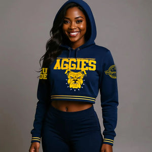 Pre Order (Ship Sept 20) NC A&T SU | AGGIES Chenille CROP TOP  NAVY HOODIE (a**