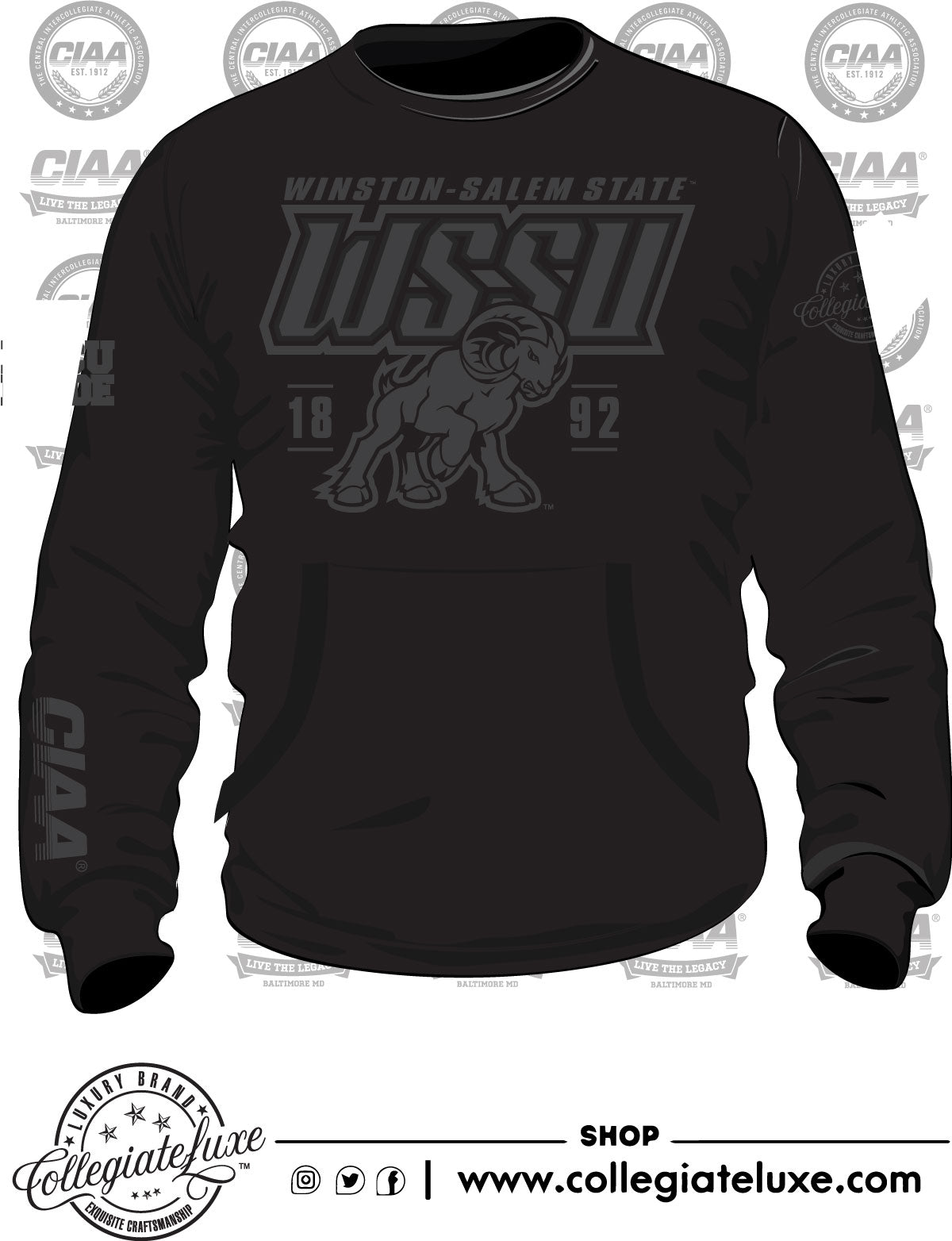 WSSU BOB SS | CIAA Black on Black Chenille Sweatshirt (aja)