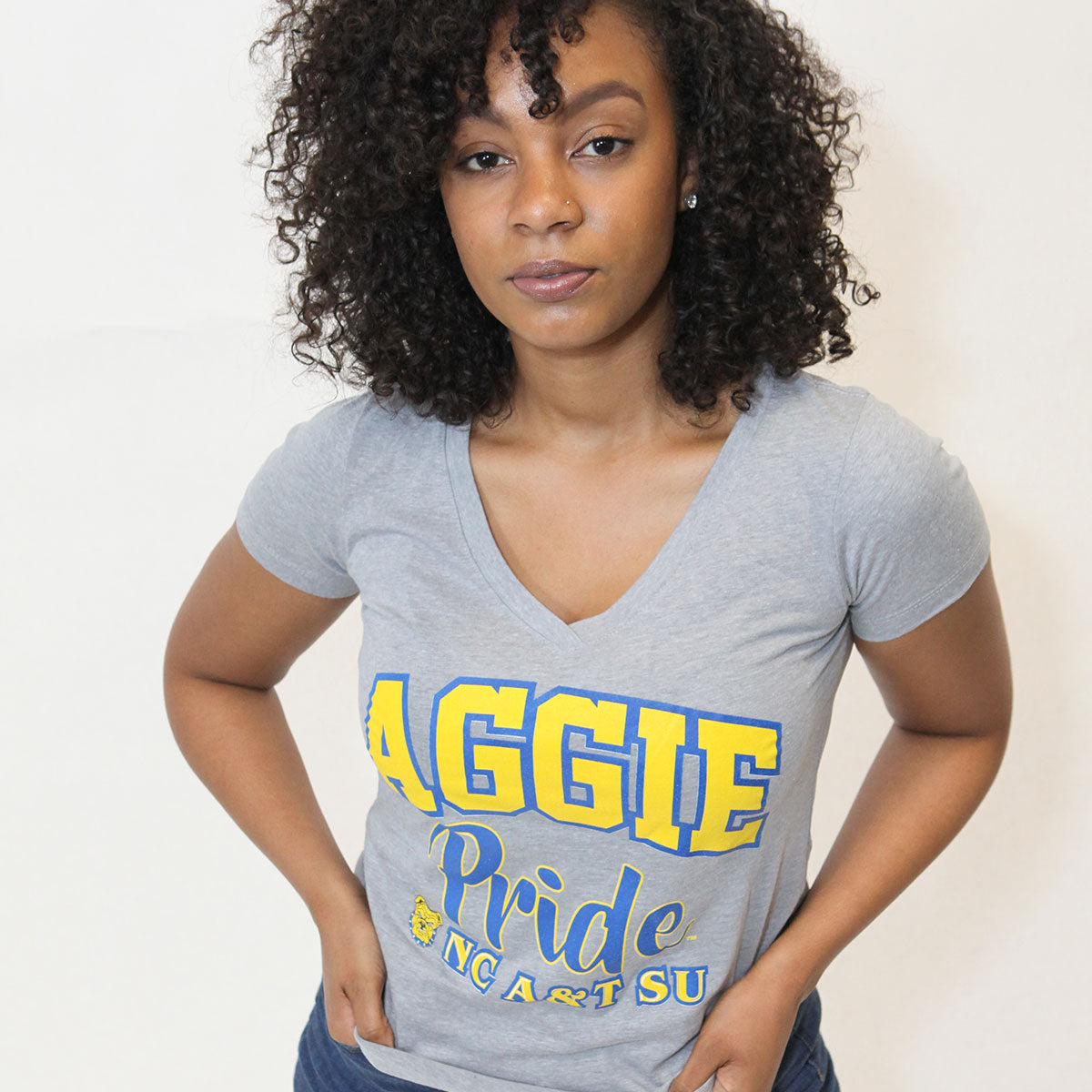 NC A&T AGGIE | PRIDE Gray V Neck Ladies Tees (Z)