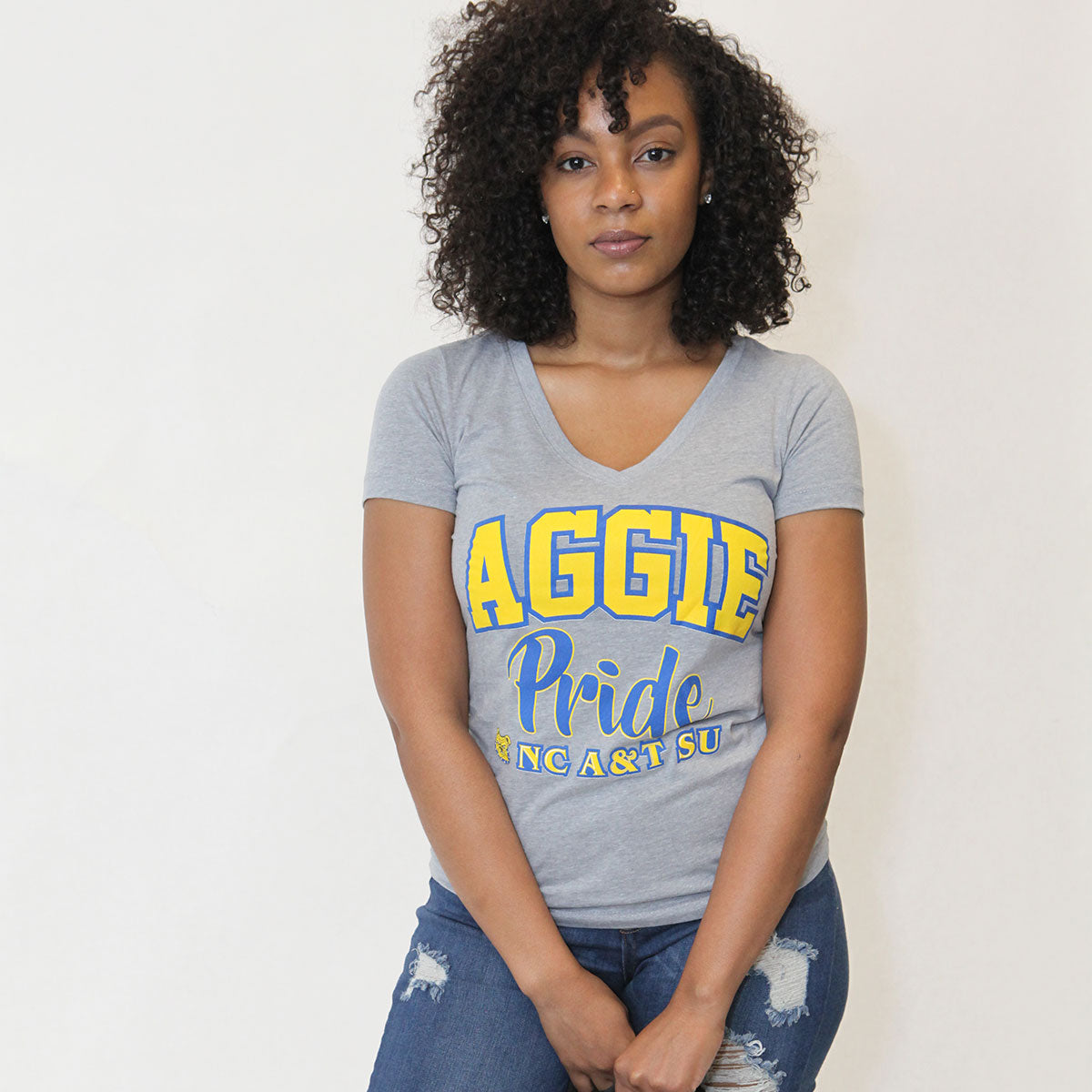 NC A&T AGGIE | PRIDE Gray V Neck Ladies Tees (Z)