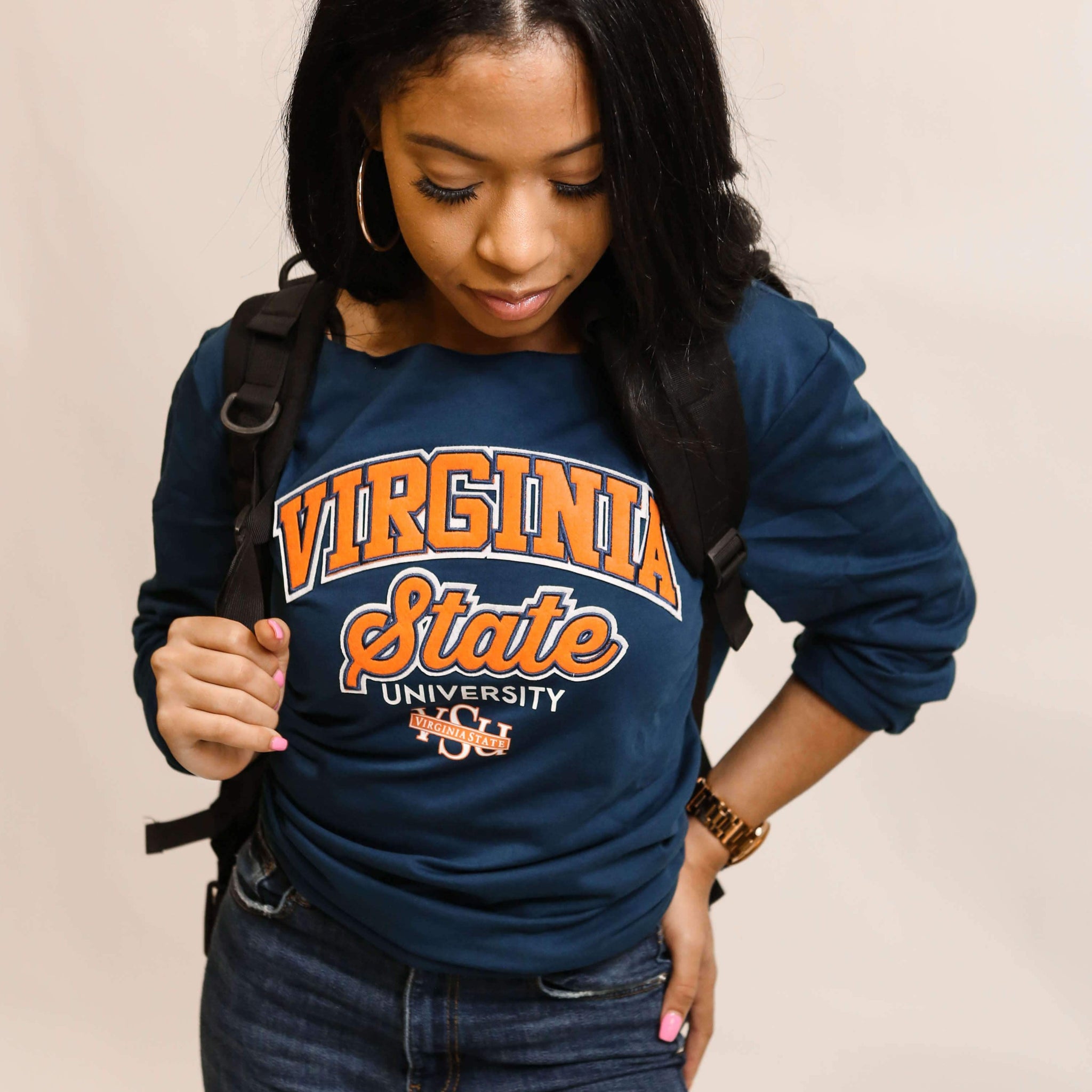 Virginia State  | VSU ARCH | NAVY Ladies Off-the-Shoulders Top