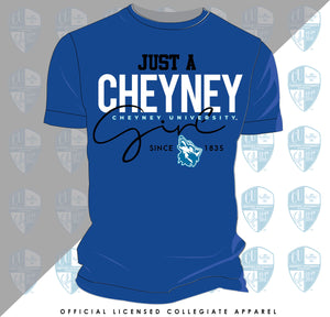 Cheyney University | JUST A GIRL Royal Blue Unisex Tees