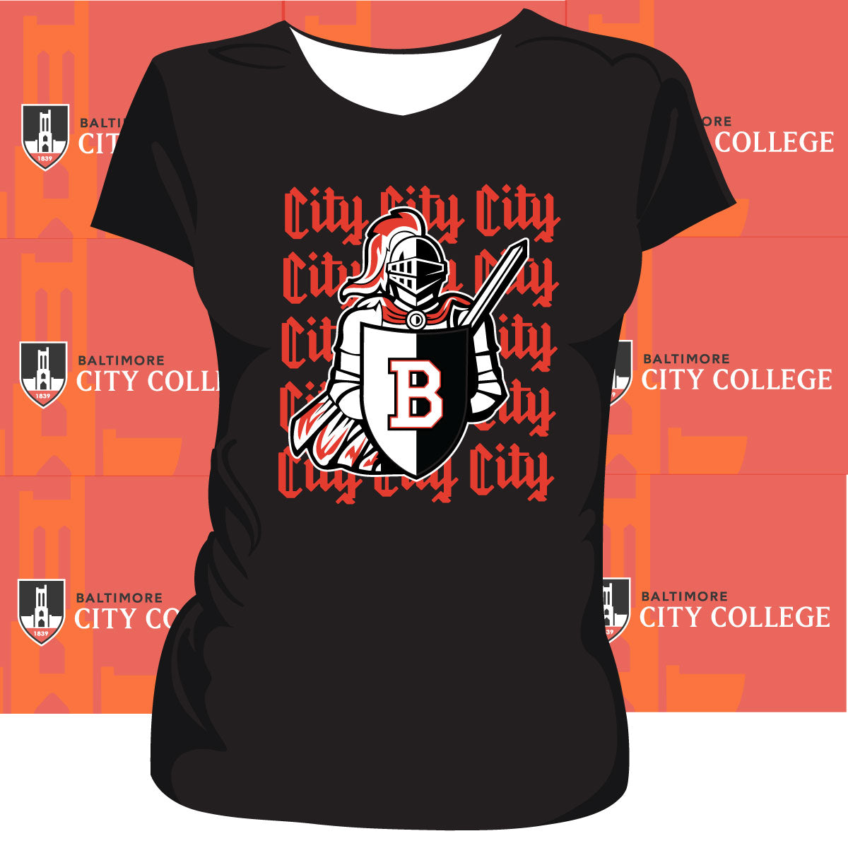 BALTIMORE CITY COLLEGE | CREST LOGO Black Ladies Tee (Z)