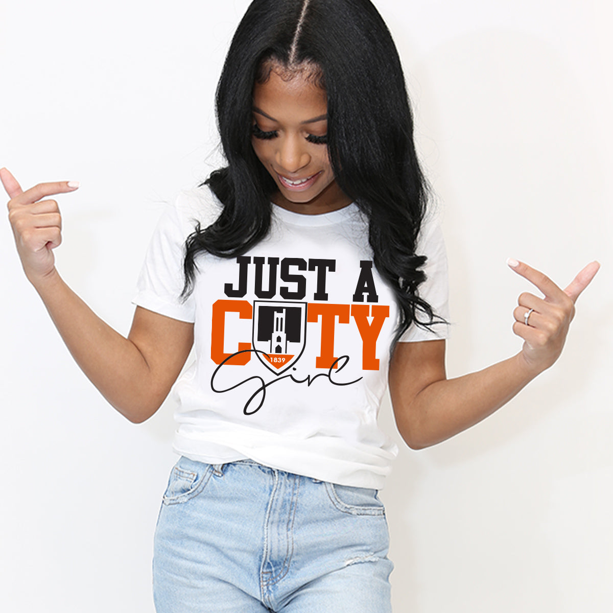 BALTIMORE CITY COLLEGE | JUST A CITY GIRL White Ladies Tee (z)