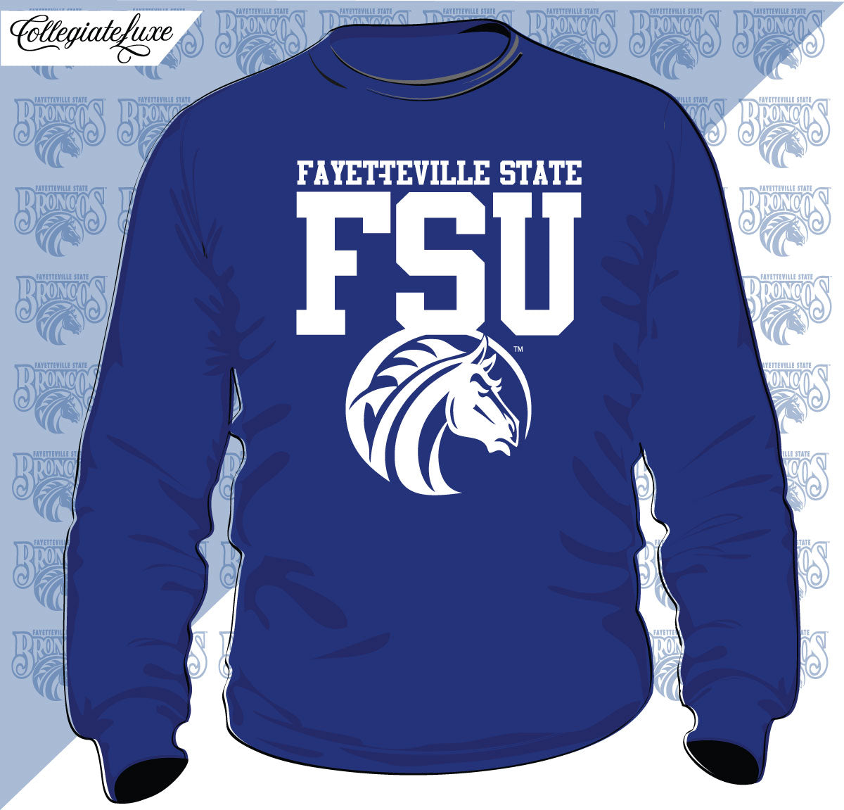 Fayetteville State | Celebrate BHM |  3D PUFF INK ROYAL BLUE w/ White Sweatshirt (z)