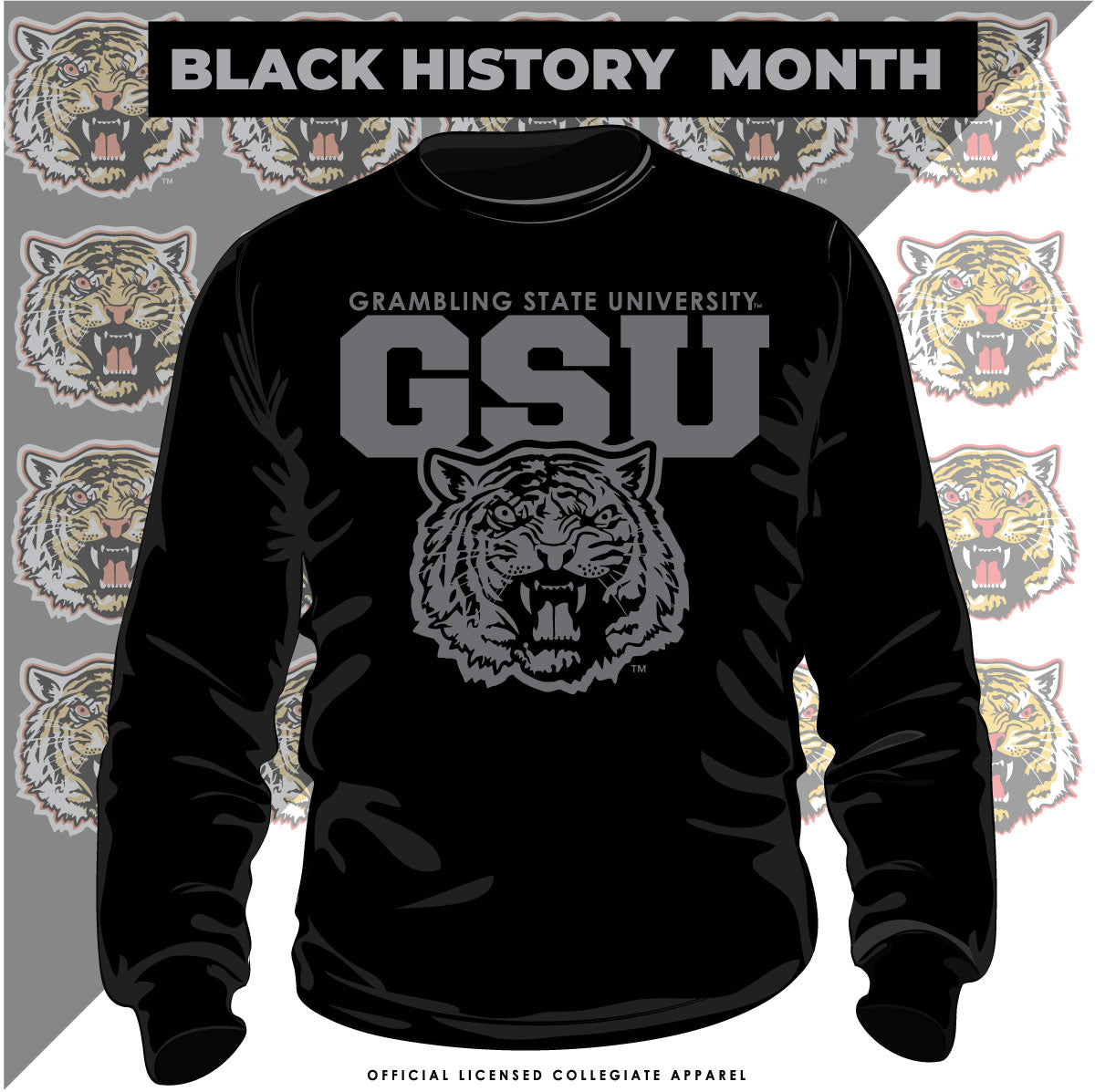 Grambling State | 3D Tiger Puff Black Unisex Sweatshirt