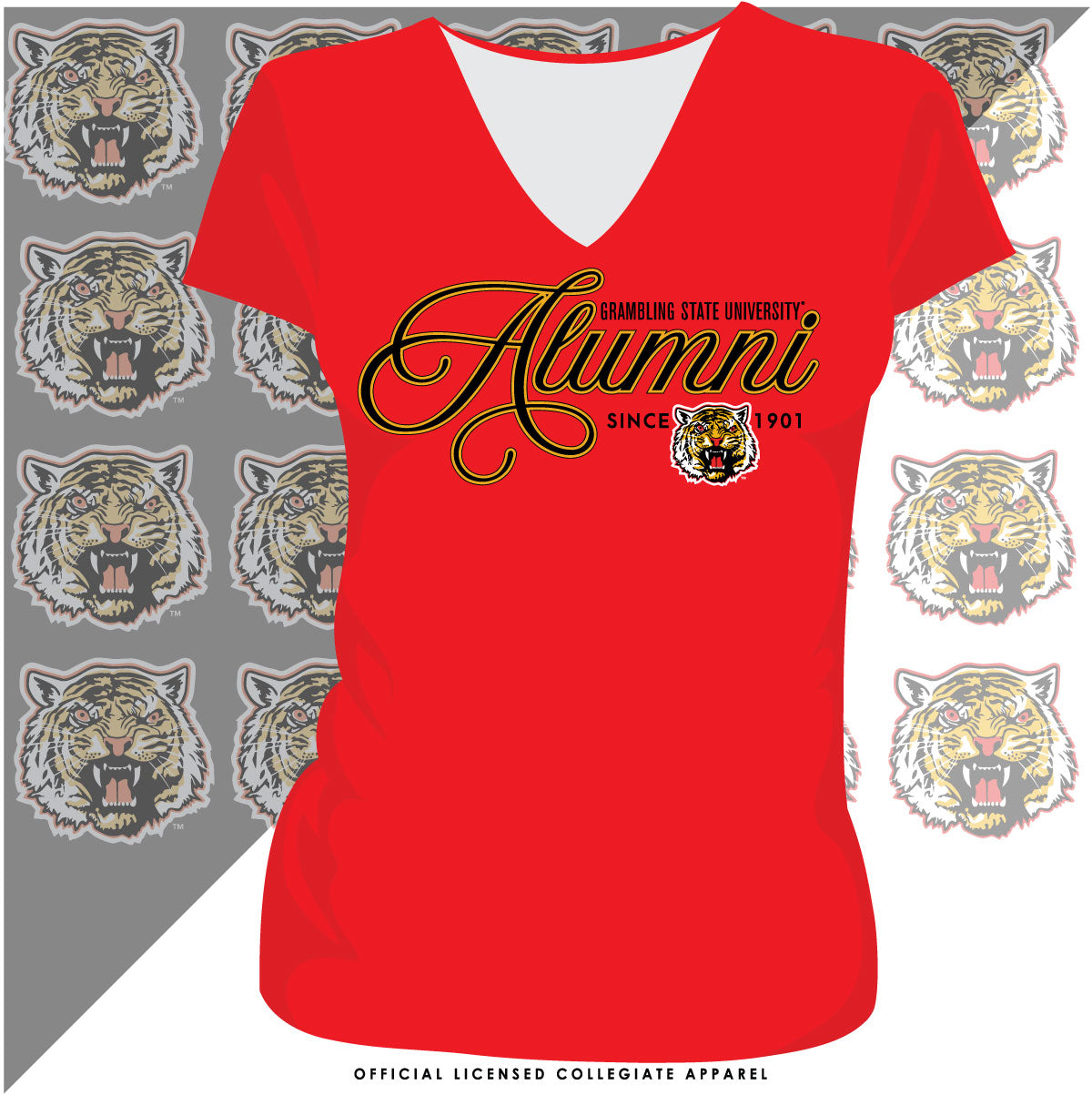 Grambling State | Super Fancy Alumni  RED Ladies Tee V-Neck (**)