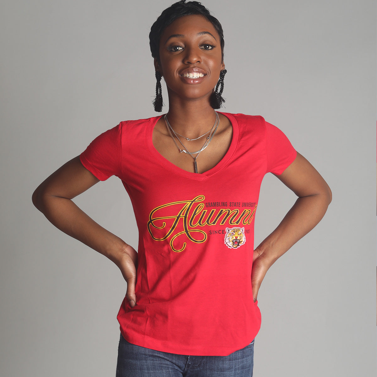 Grambling State | Super Fancy Alumni  RED Ladies Tee V-Neck (**)