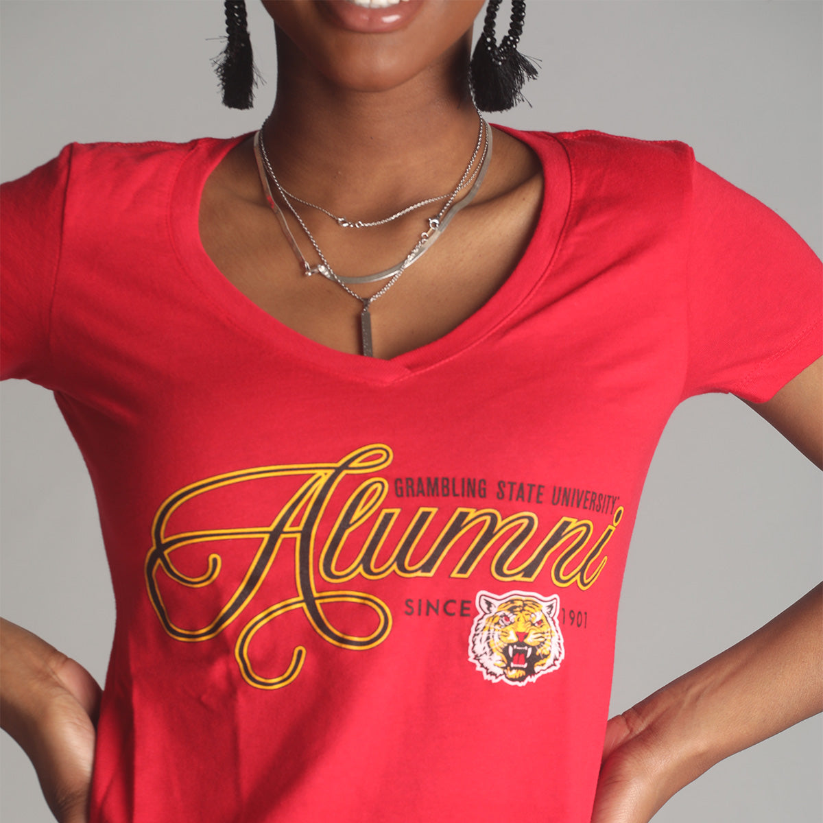 Grambling State | Super Fancy Alumni  RED Ladies Tee V-Neck (Z)