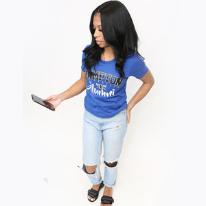 Hampton U | Fancy ALUMNI Royal Blue Ladies Tees (**)