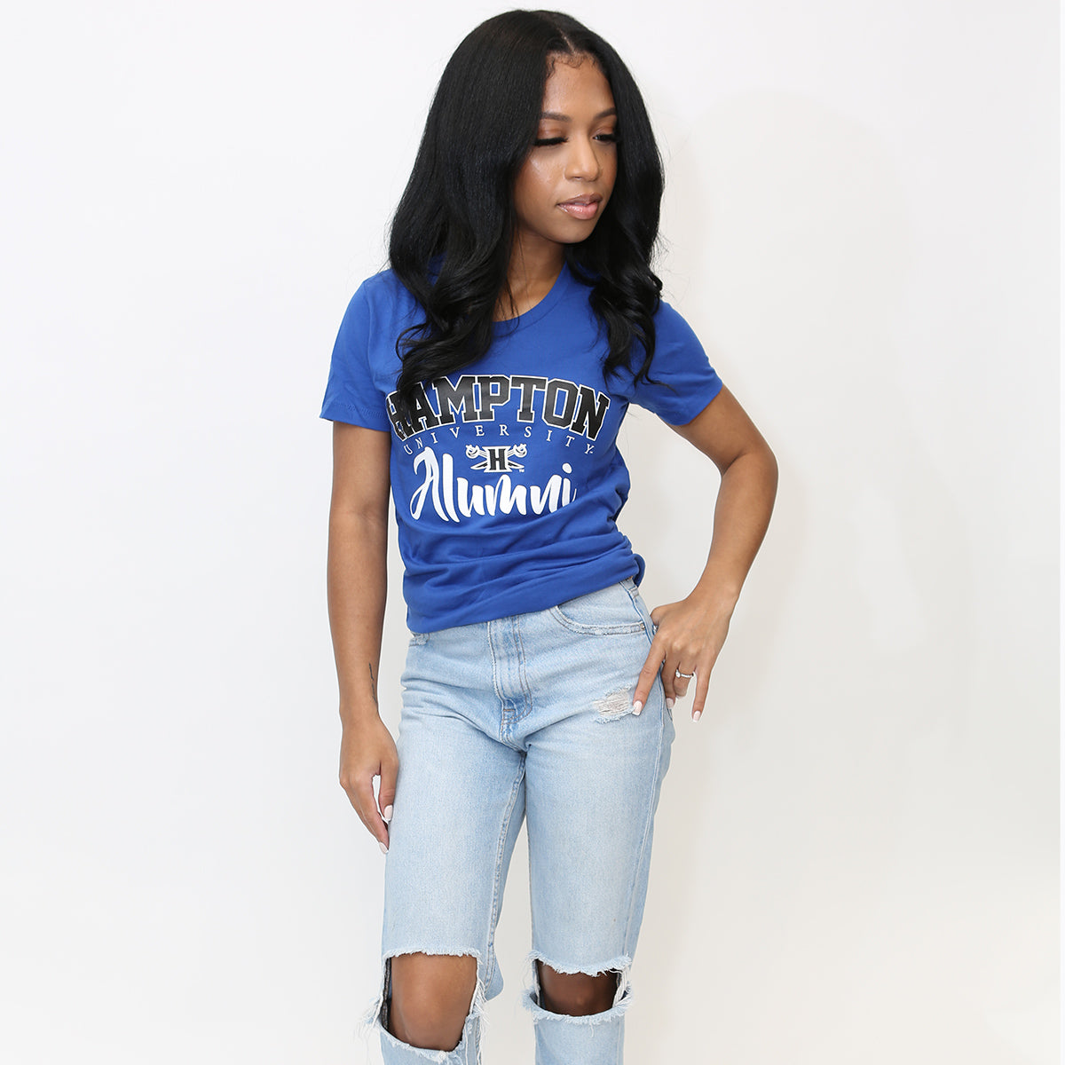 Hampton U | Fancy ALUMNI Royal Blue Ladies Tees (**)