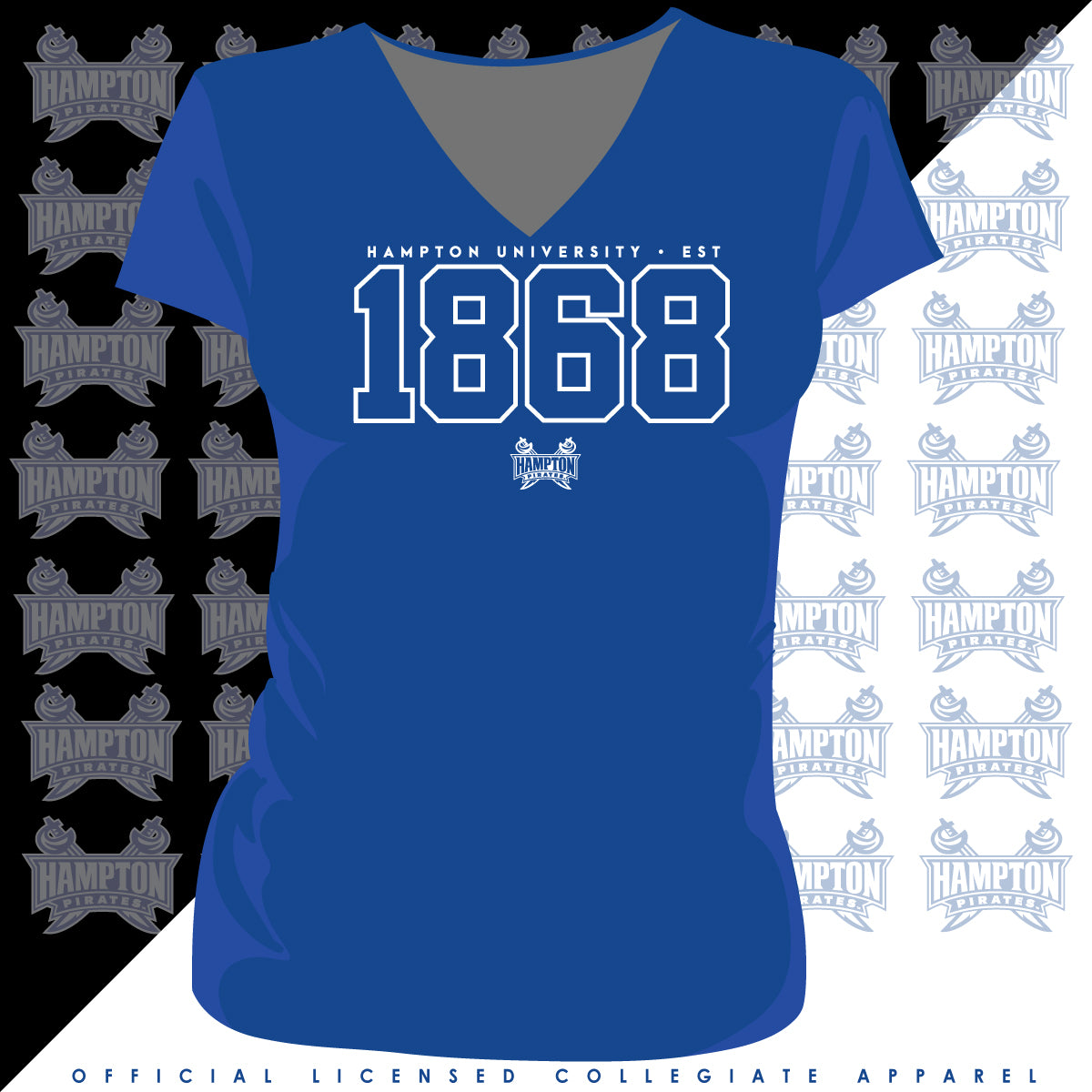Hampton U | Vintage EST 1868 Royal Blue V-NECK Ladies Tees (**)