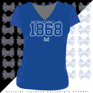 Hampton U | Vintage EST 1868 Royal Blue V-NECK Ladies Tees (**)