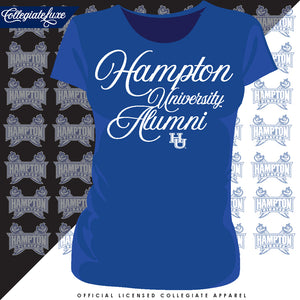 Hampton U | Script Logo Royal Blue Ladies Tees (z)