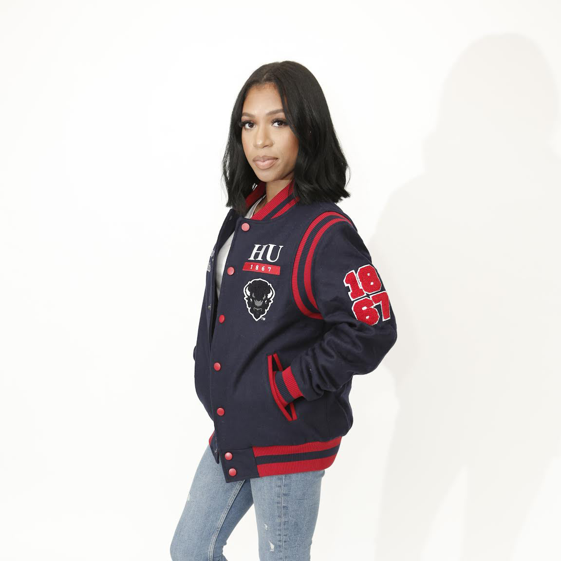 Howard Univ.|  VARSITY JACKET NAVY  UNISEX (aja)