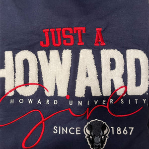 HOWARD | Just A Girl Navy Ladies Off The Shoulders | Chenille & Embroidery (aja)