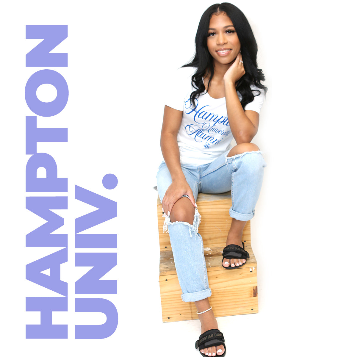 Hampton U | Script Logo White Ladies Tees (**)