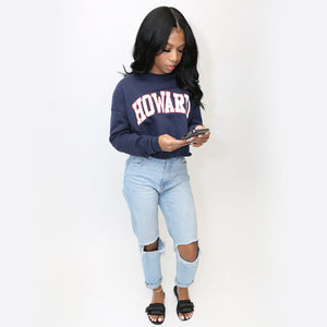 HOWARD | MECCA Arch | Women’s Triblend Cropped Long Sleeve Sweatshirt (**)