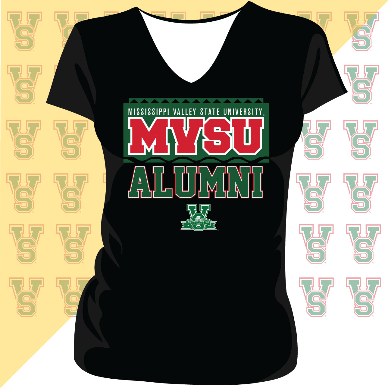 MVSU |  90s ALUMNI Black Ladies Vneck Tees