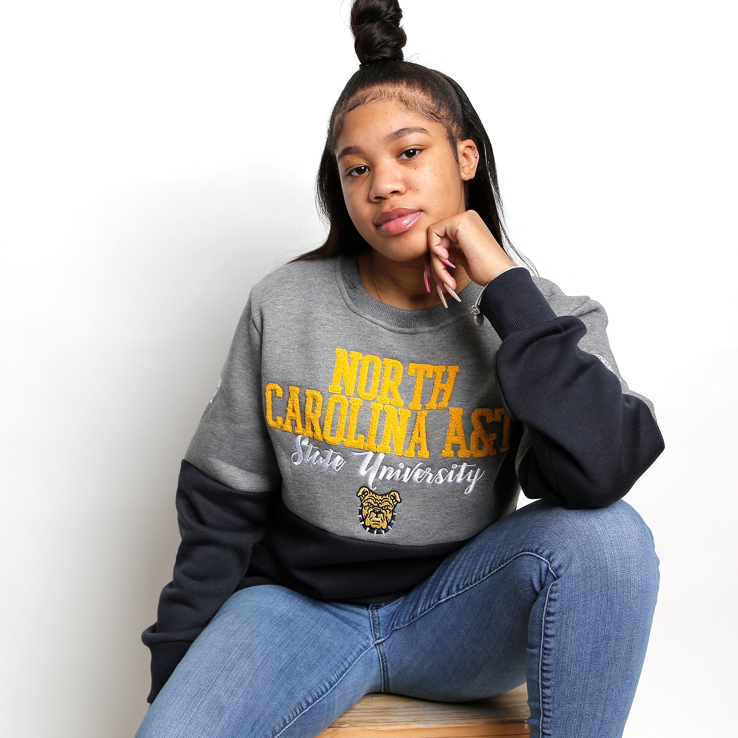 NC A&T AGGIE | THE GRAD | GRAY & NAVY UNISEX SWEATSHIRT -aja