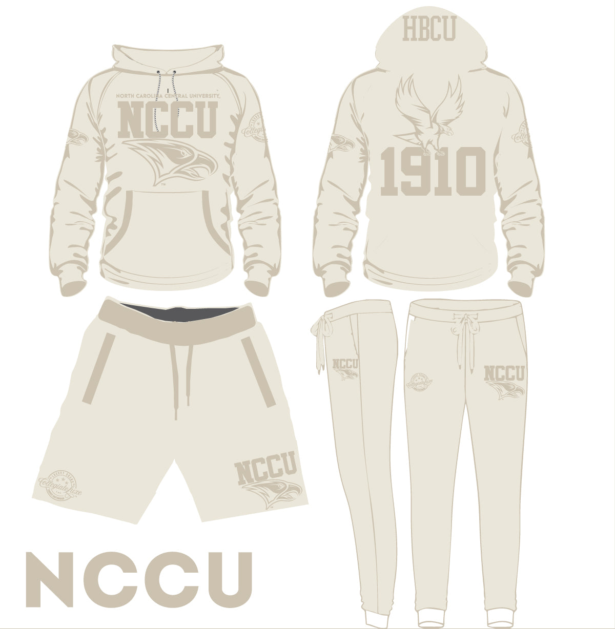 NCCU CREAM on CREAM (Chenille) Set |  Hoodie / Jogger / GOAT Shorts  (aja)