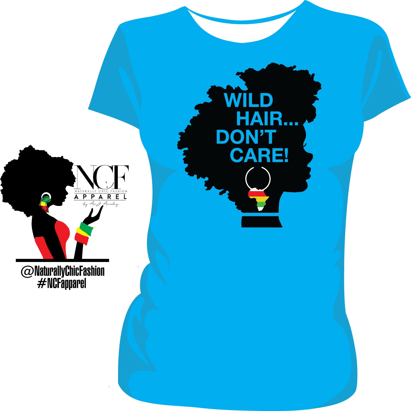 NCF |  (vneck) WILD HAIR DON'T CARE Caribbean Royal Blue Tees (bre)