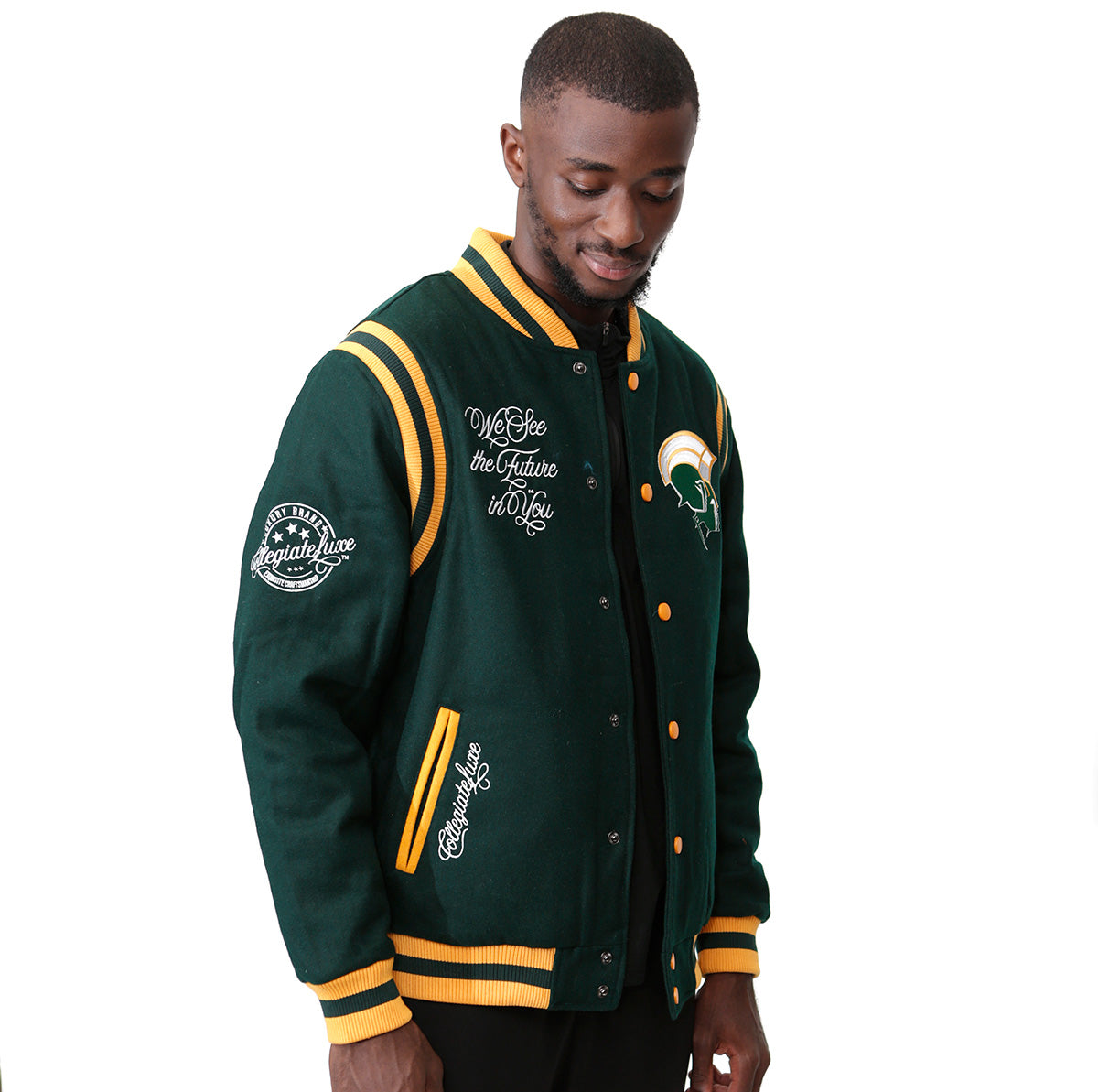 NORFOLK ST.  VARSITY JACKET Unisex Forest (K) – collegiateluxe