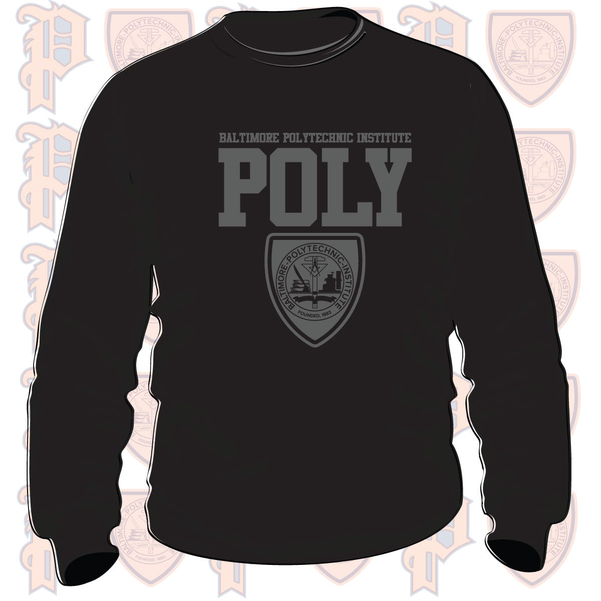 Baltimore Polytechnic Institute | 3D Puff INK ALL Black Unisex Sweatshirt (Z)