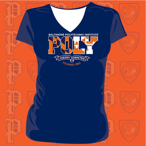Baltimore Polytechnic Institute | POLY FLAG COLORS Navy Ladies V-Neck Tees (Z)