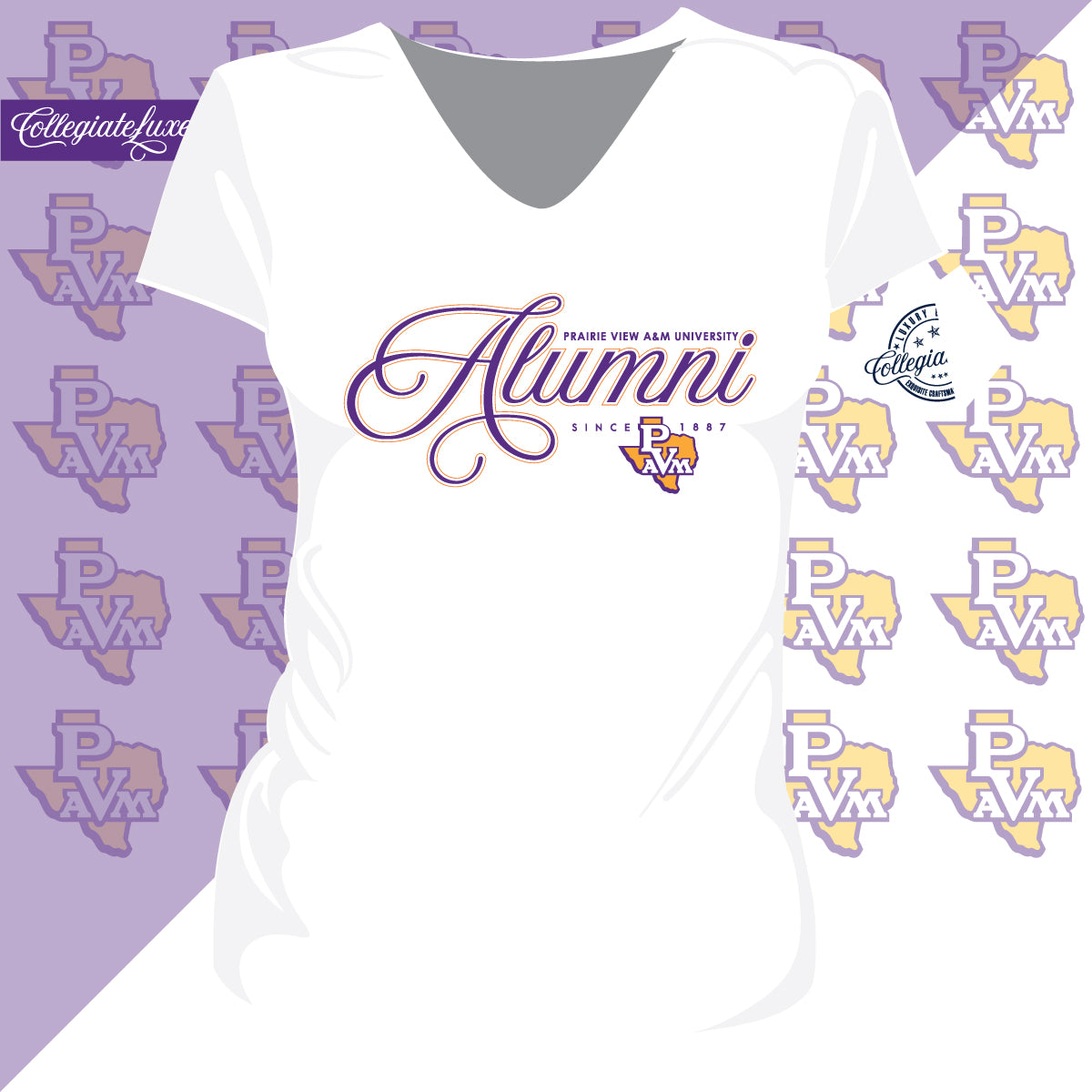 PVAMU | Fancy Alumni | V-neck White Ladies Tees (**) – collegiateluxe