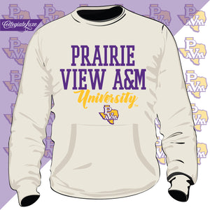 Prairie View A&M  | 2020 UNIVERSITY | (PRINTED) CREAM Fleece Crew with Pocket.