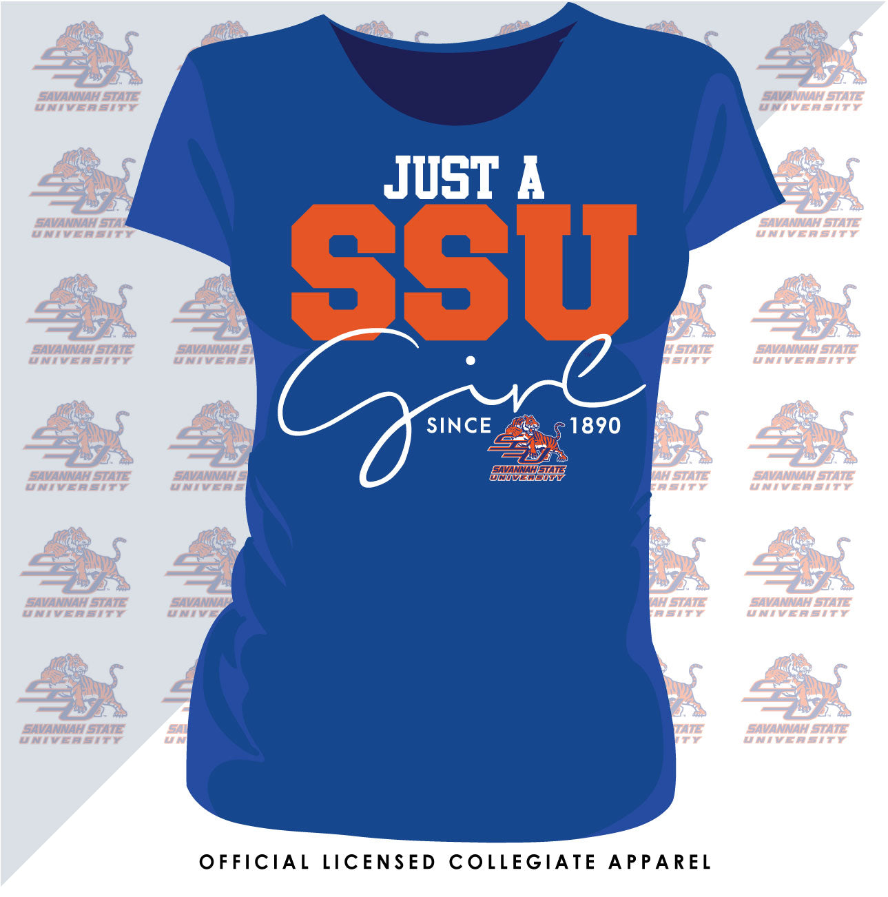 Savannah State | JUST A GIRL Royal Blue Ladies Tees (Z)