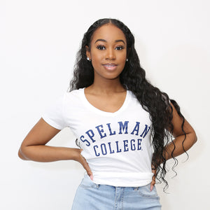 Spelman | UNIV ARCH |  Ladies White V-neck Tees -Z-