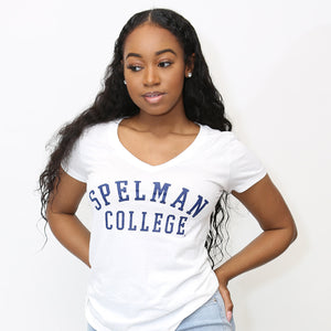 Spelman | UNIV ARCH |  Ladies White V-neck Tees -Z-