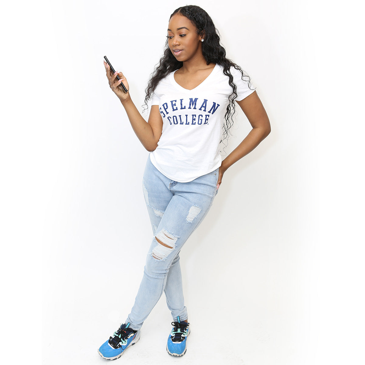 Spelman | UNIV ARCH |  Ladies White V-neck Tees -Z-