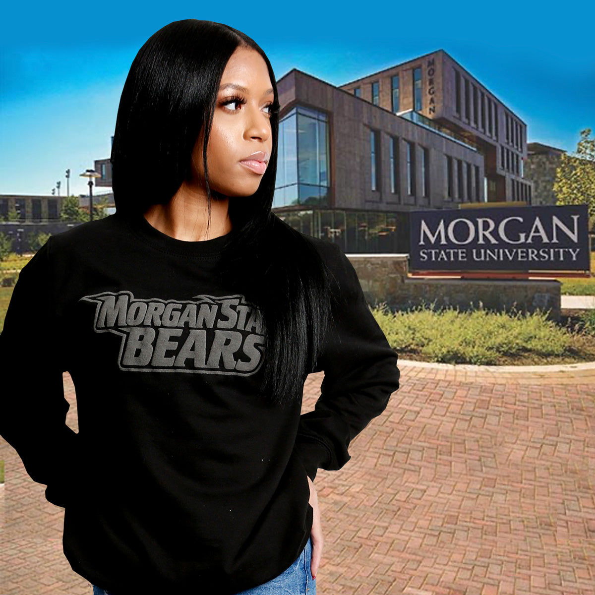 Morgan State | Celebrate BHM | 3D Puff INK ALL Black Unisex Sweatshirt (z) (DK)