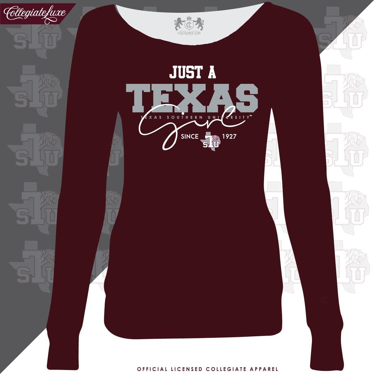 Texas Southern | Just A Girl Maroon Ladies Off the Shoulders