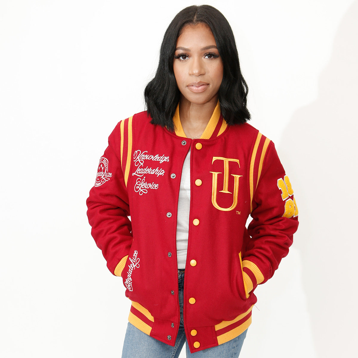 Jacket Makers Varsity Jacket with Cream Sleeves