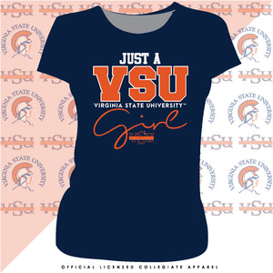 Virginia State  | VSU JUST A GIRL | Navy Ladies T-Shirts (DK)