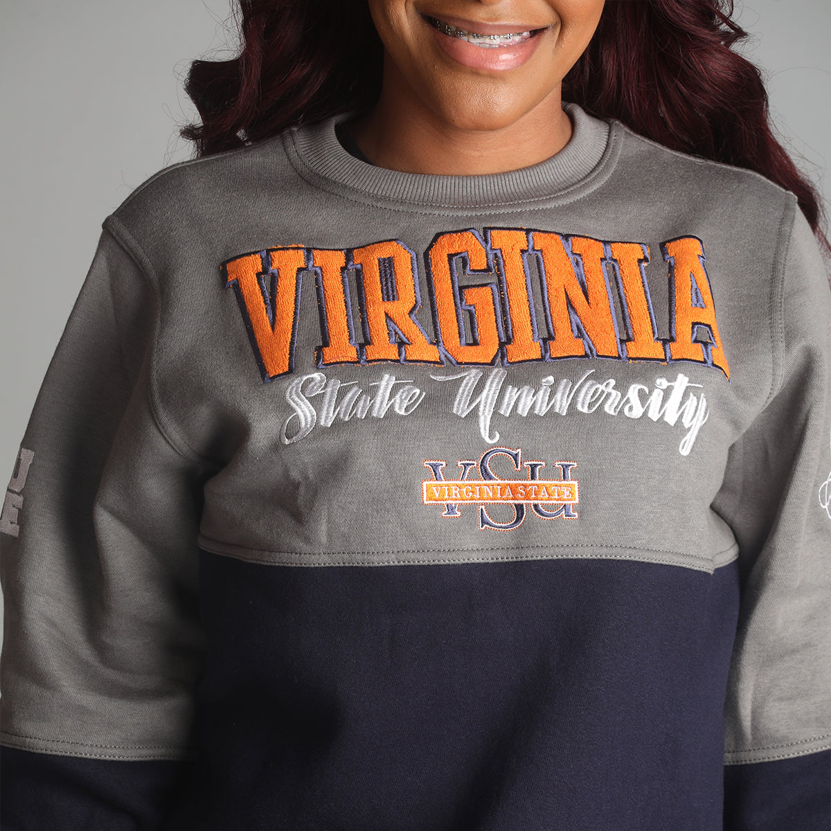 Virginia State  | THE VSU  GRAD | GRAY & NAVY UNISEX SWEATSHIRT