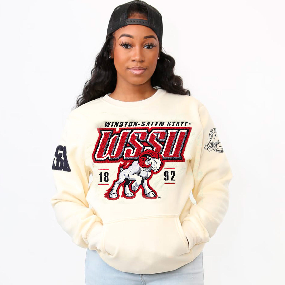 WSSU  |  Chenille Rams LOGO  | Cream Unisex Sweatshirt