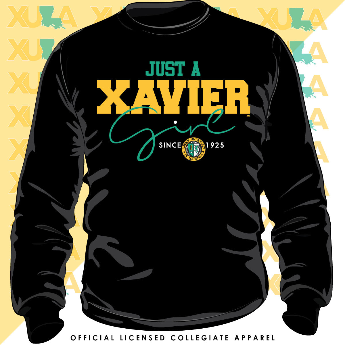 Xavier University | Just a Girl  Black Unisex Sweatshirt (Z)
