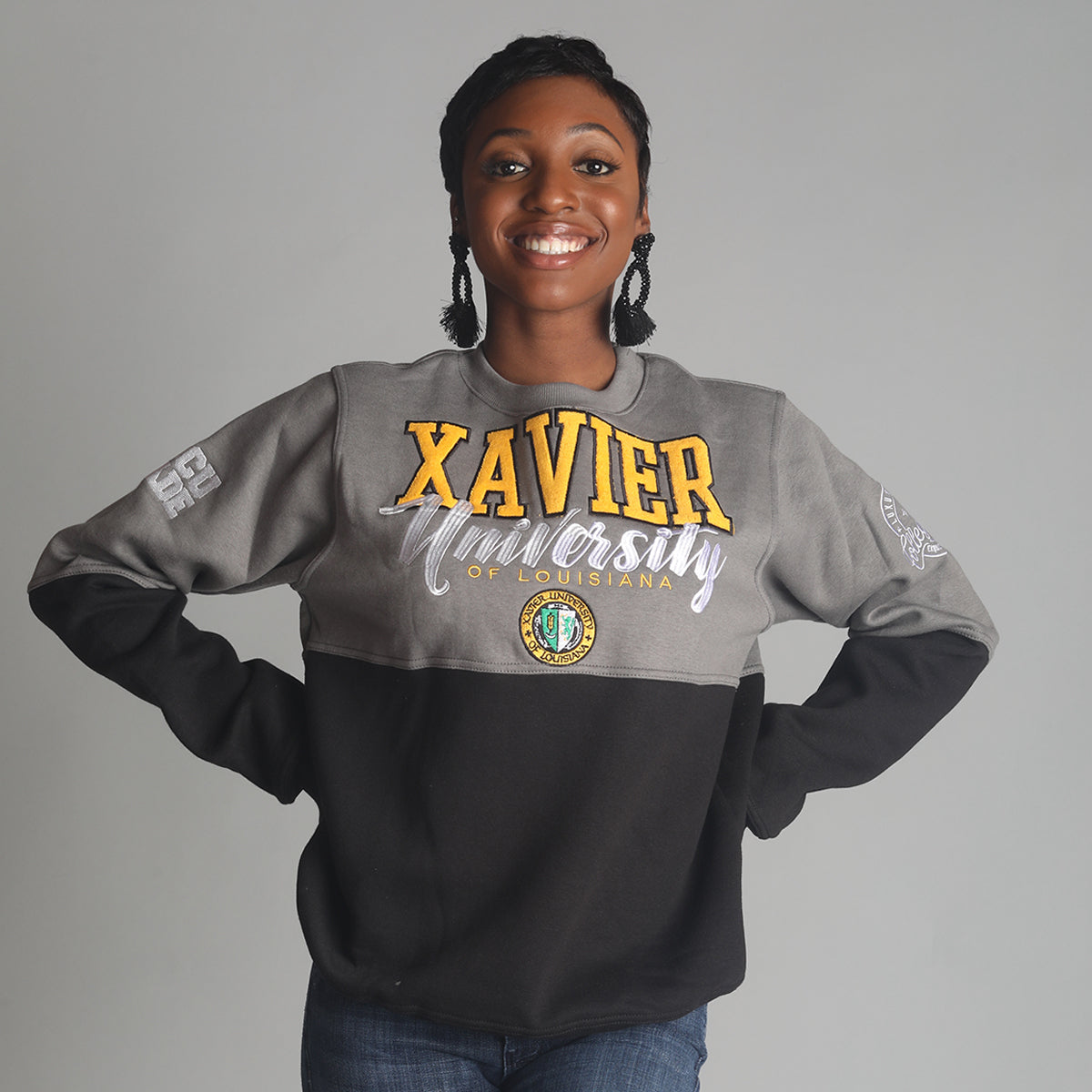 Xavier University | THE GRAD | GRAY & BLACK UNISEX SWEATSHIRT –  collegiateluxe