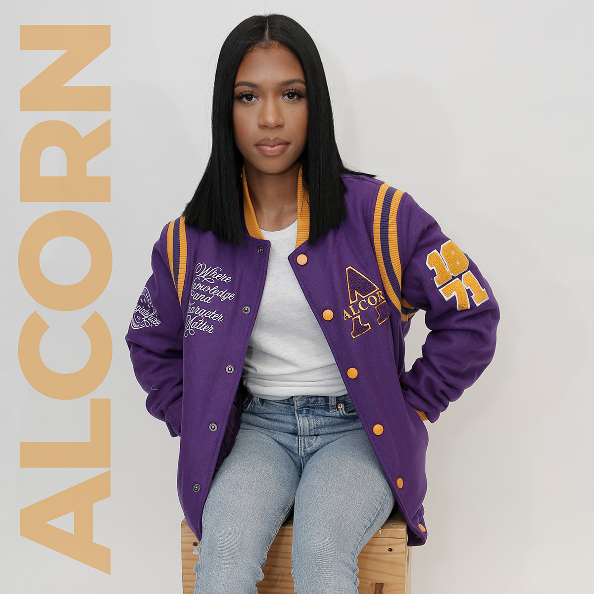 ALCORN  VARSITY JACKET Royal/ Purple UNISEX (K) – collegiateluxe