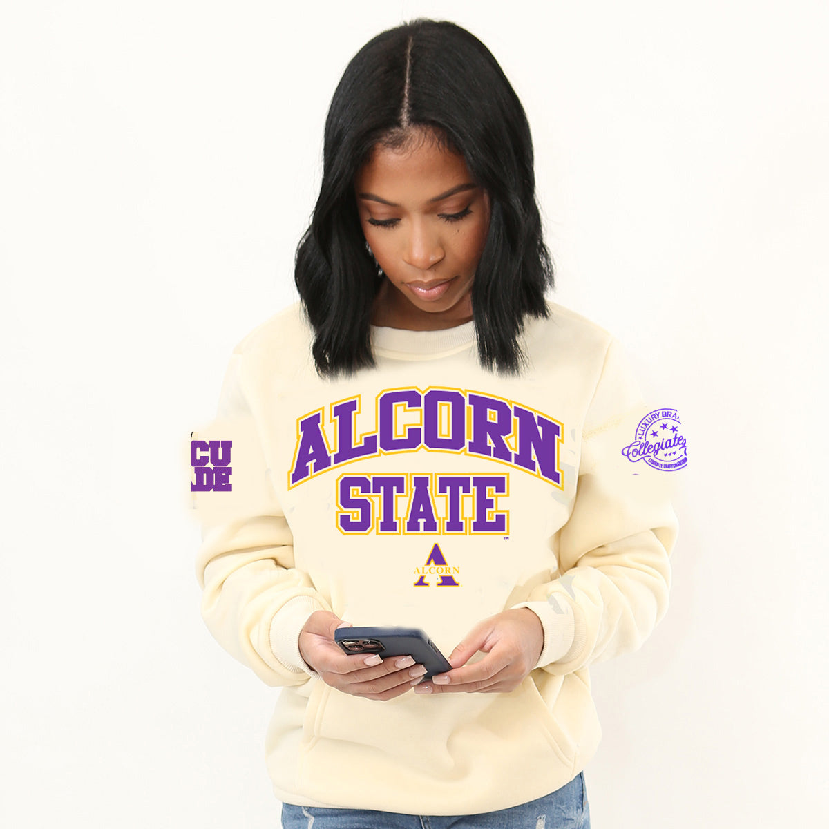 ALCORN STATE | Swac Chenille Cream Unisex Sweatshirt (a