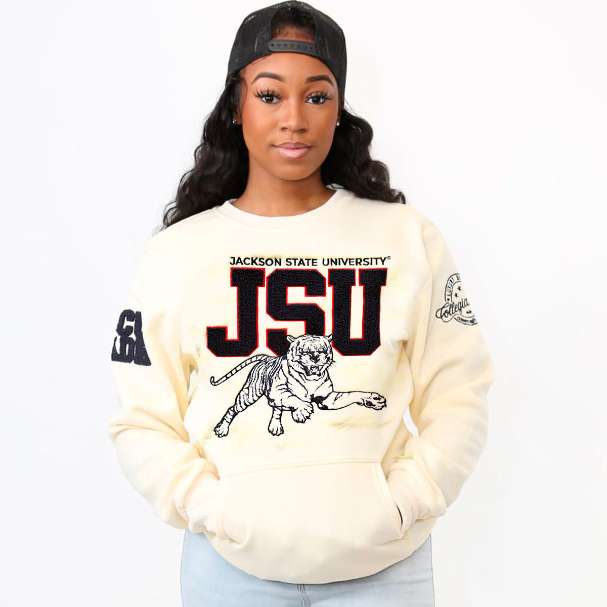 JACKSON ST. | CREAM TIGER Unisex Chenille Sweatshirt (**) XSM JACKSON ST. | CREAM TIGER Unisex Chenille Sweatshirt (**) XSM