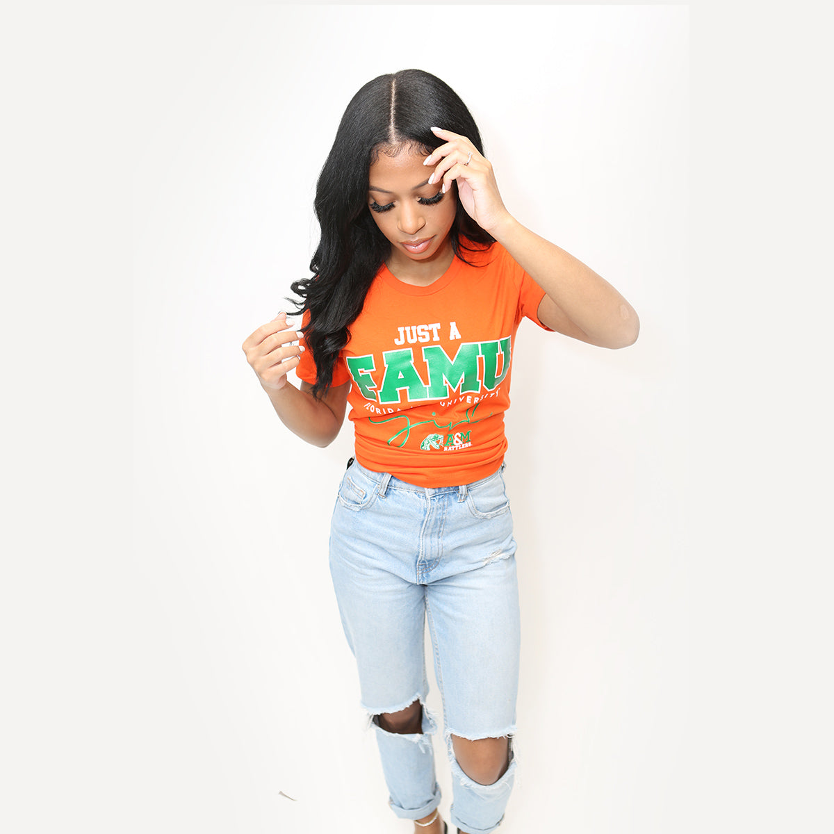 FAMU | JUST A GIRL Orange Ladies Tees (Z)