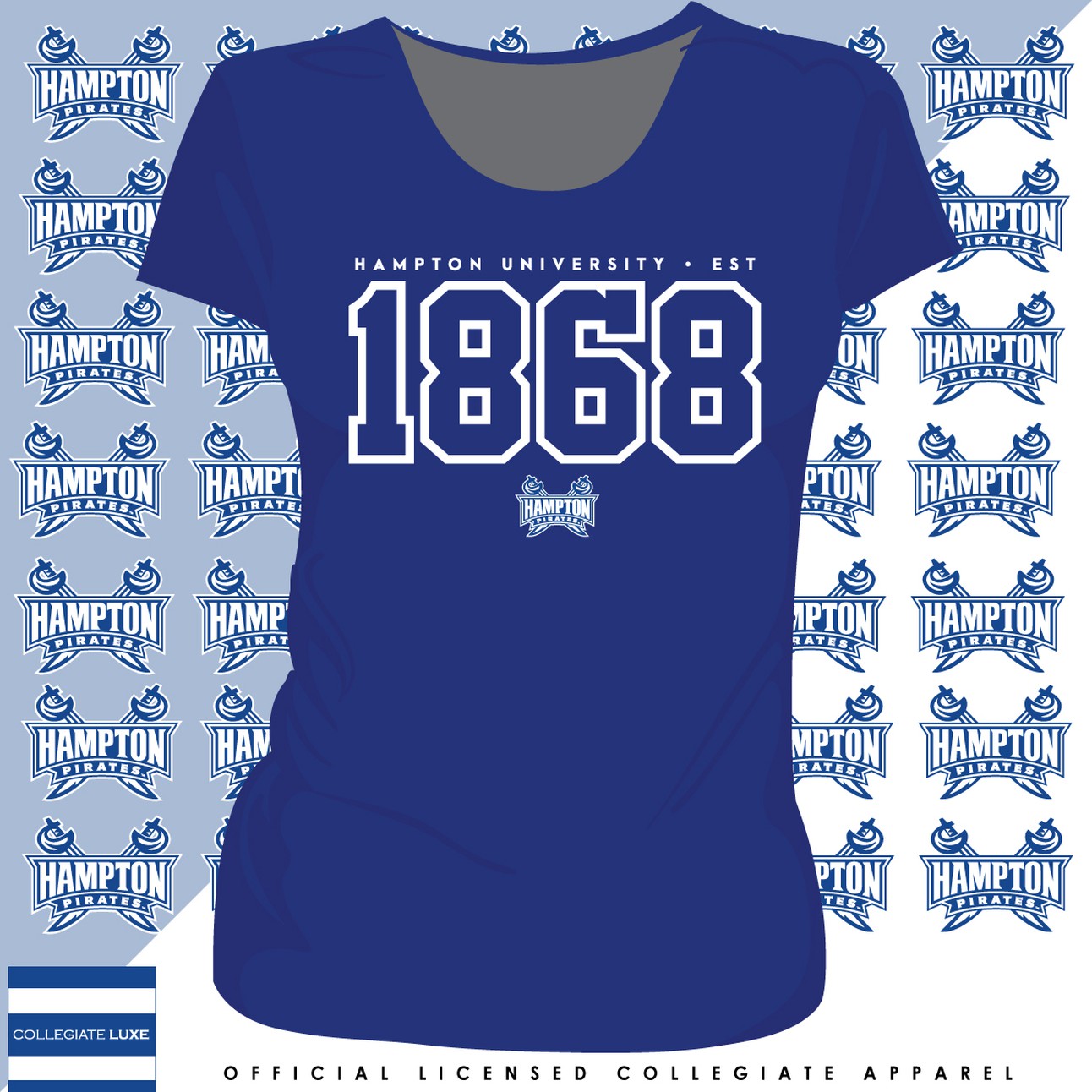 Hampton U | Vintage EST. 1868 Royal Blue Ladies Tees (Z)