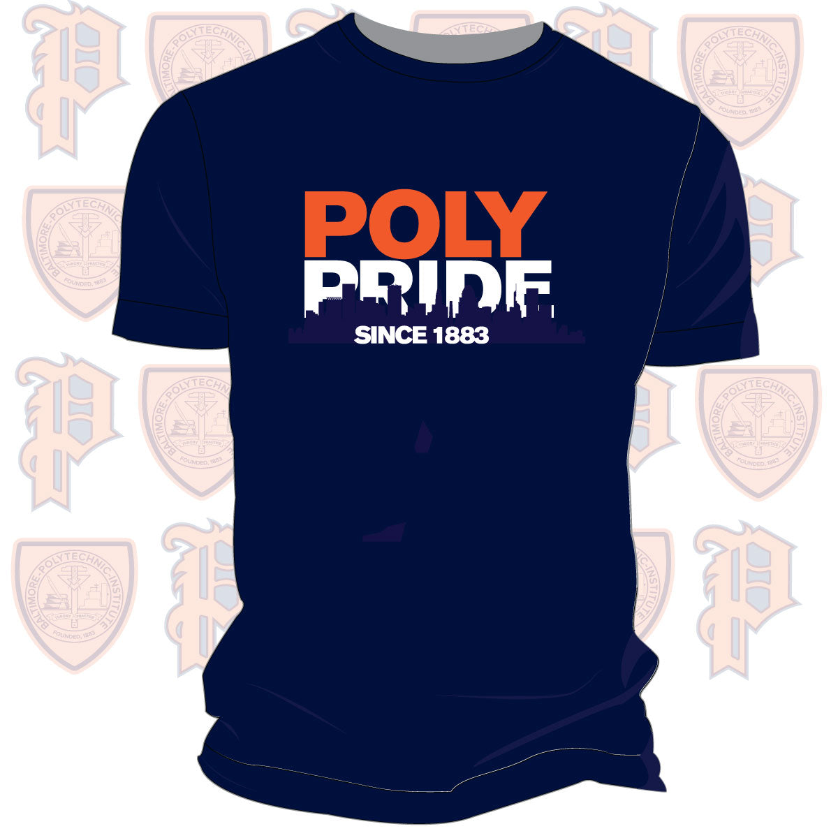 Baltimore Polytechnic Institute | POLY PRIDE SKYLINE Navy Unisex Tees -DK-
