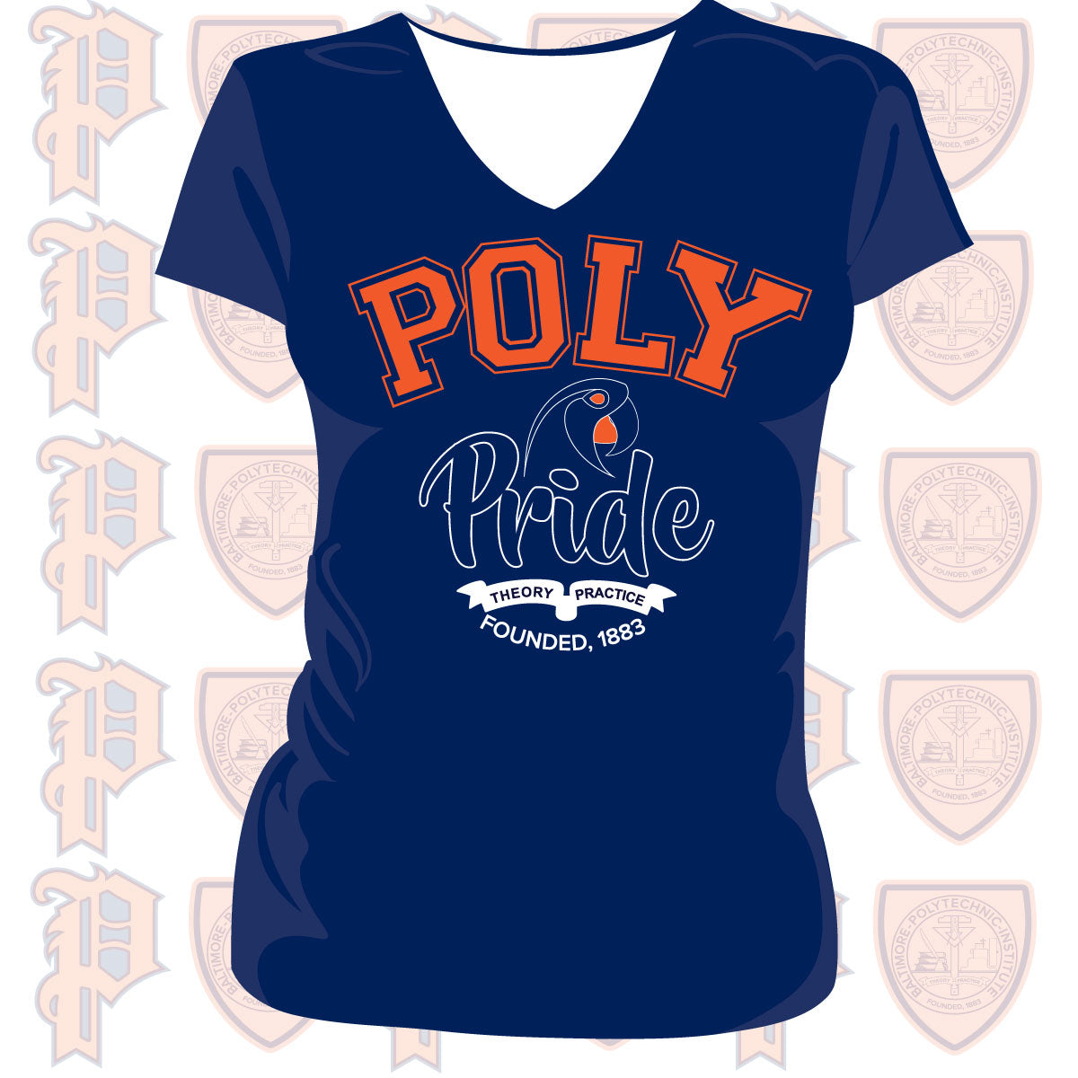Baltimore Polytechnic Institute | POLY PRIDE Navy Ladies V-Neck Tees (Z)